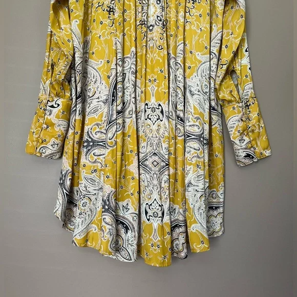 {Free People} Field of Butterflies Swing Tunic Top with Long Sleeves in Gold - Picture 7 of 11
